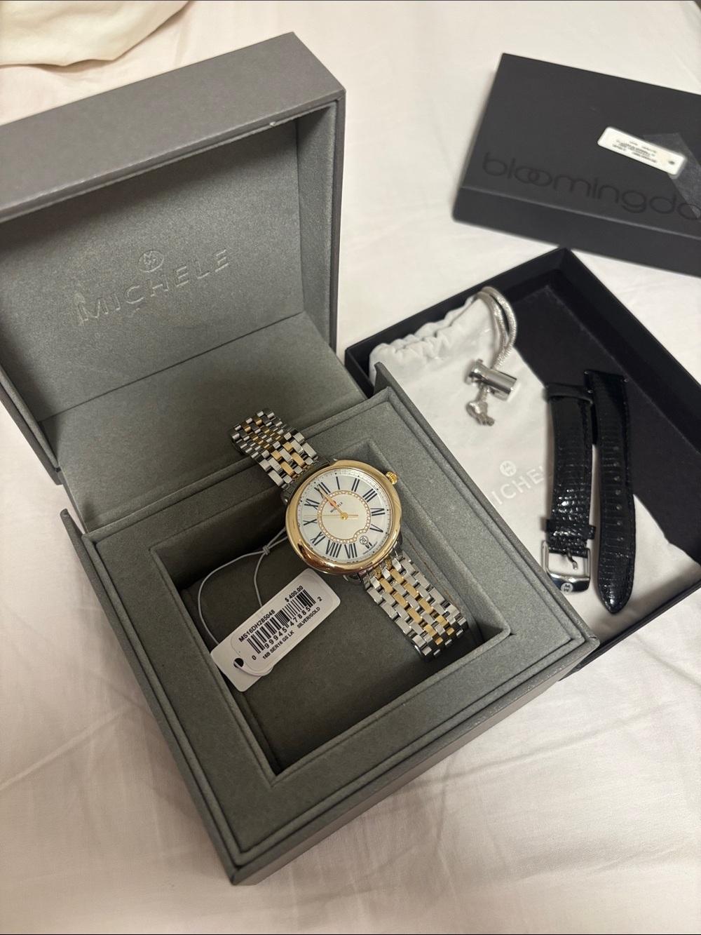 Michele Two-Tone Silver and Gold Bracelet Watch with Mother-of-Pearl Dial - Picture 8 of 9